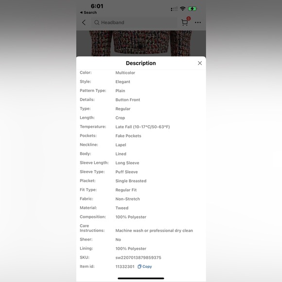 Front button/No Stretch/Tweed/Regular fit/100% Polyester/Multicolored - Picture 4 of 4